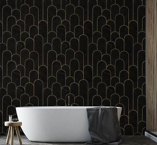 Miniatura 2 de Papel tapiz para despegar y pegar, papel tapiz negro con patrón de mármol, papel de contacto geométrico negro extraíble, impermeable, autoadhesivo,