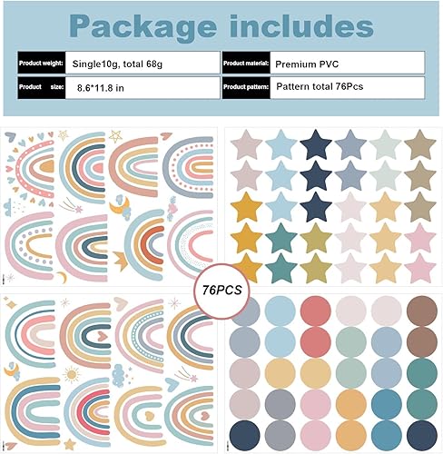 Miniatura 2 de 76 calcomanías de pared pequeñas estilo bohemio con diseño de arco iris y lunares para niños y niñas, cuarto de bebé, dormitorio, sala de juegos,