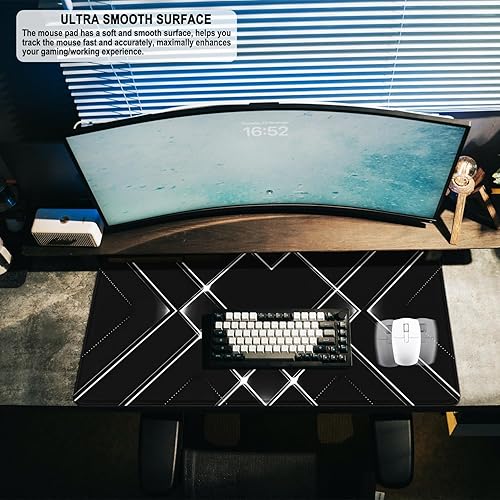 Miniatura 6 de Alfombrilla de mouse grande extendida para juegos, XXL, impermeable, para teclado de computadora, con base de goma antideslizante, borde cosido,