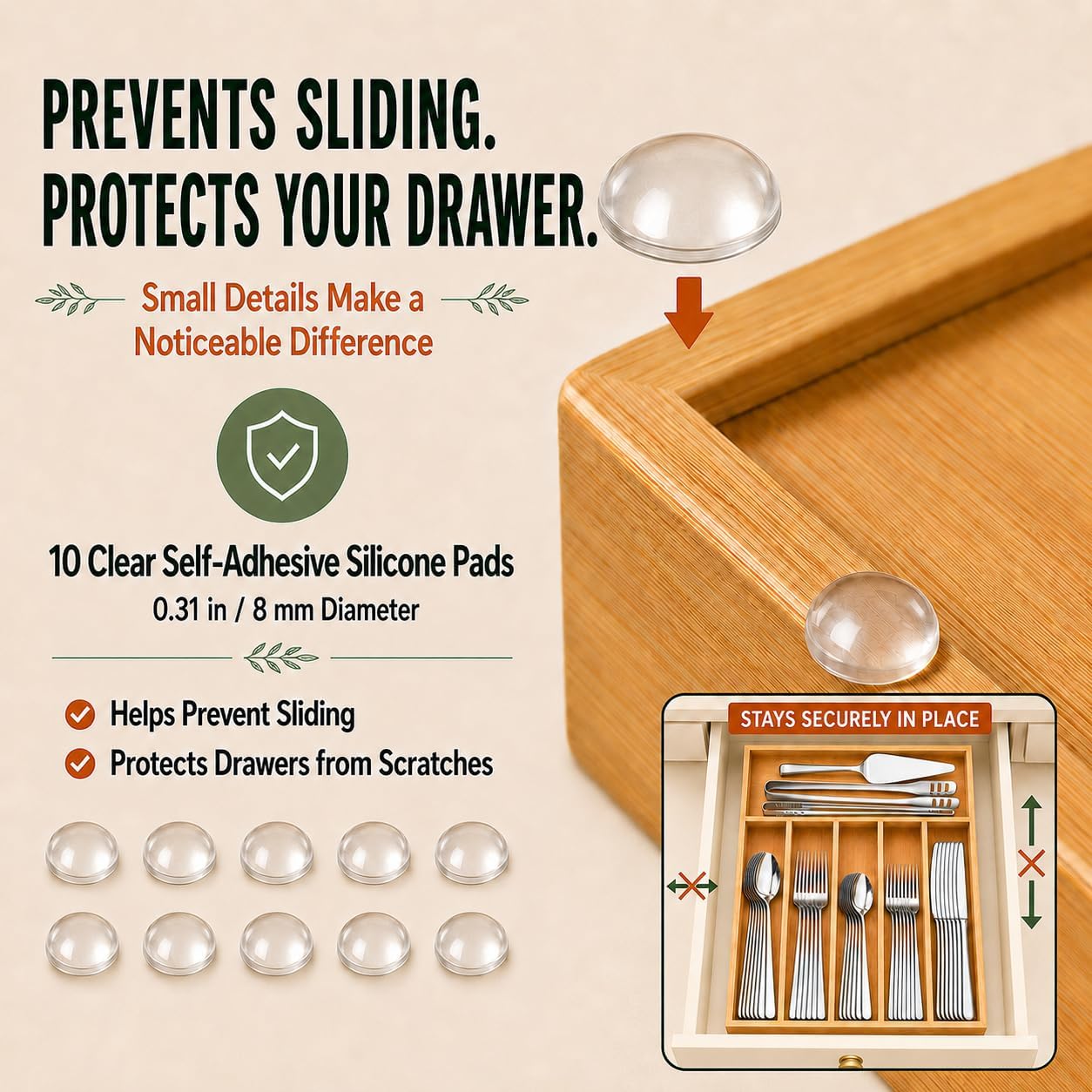 43-Piece Silverware Set with Drawer Organizer, Stainless Steel Flatware Set for 8 with Salad Tongs & Cake Pizza Server, Large 6-Compartment Bamboo Organizer and Cleaning Brush, Kitchen Utensil Set