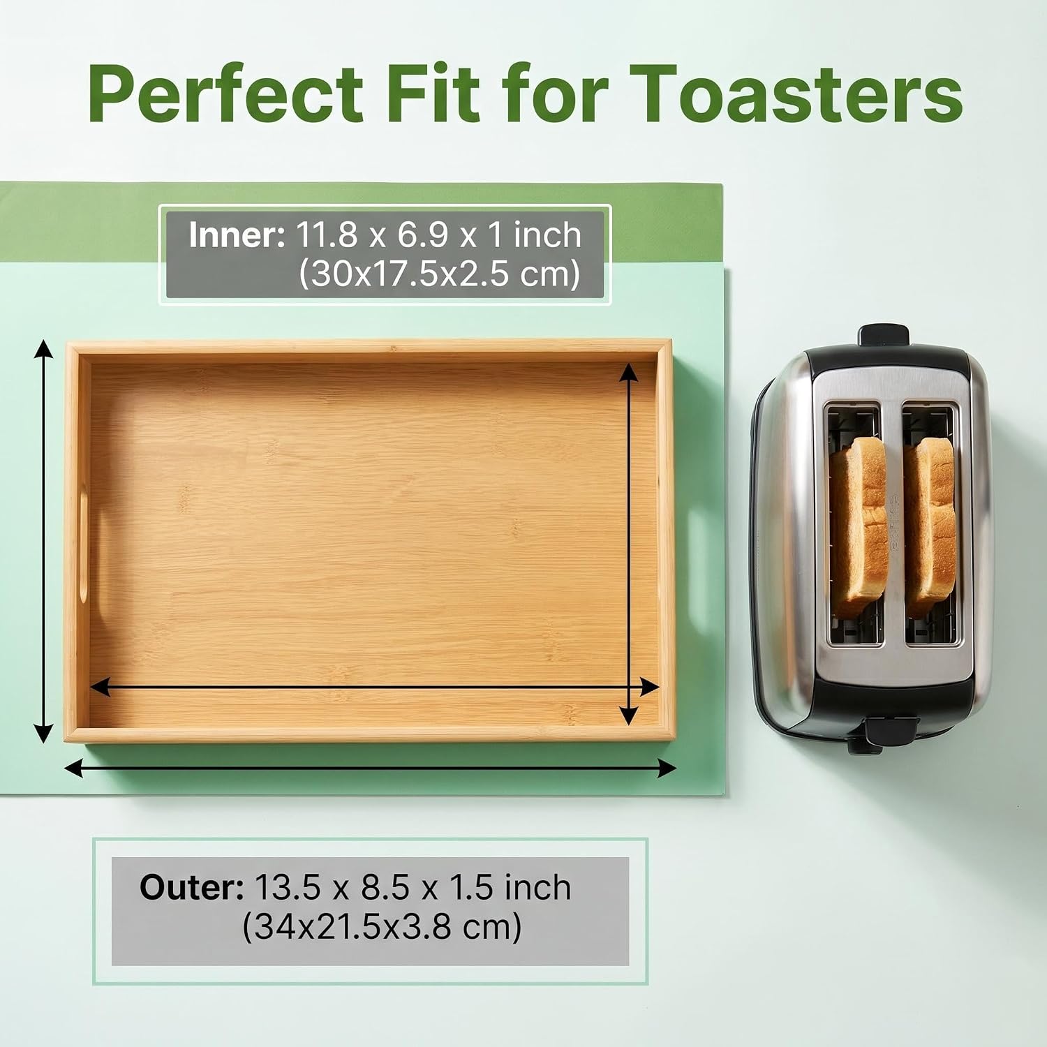 2 Slice Toaster Tray Under Toaster Crumbs Catcher, Toaster Bottom Tray for Countertop, Kitchen Bread Crumb Tray, Mess-Free Kitchen Organizer, Fits Most Standard 2-Slice Toasters (Natural wood tone)