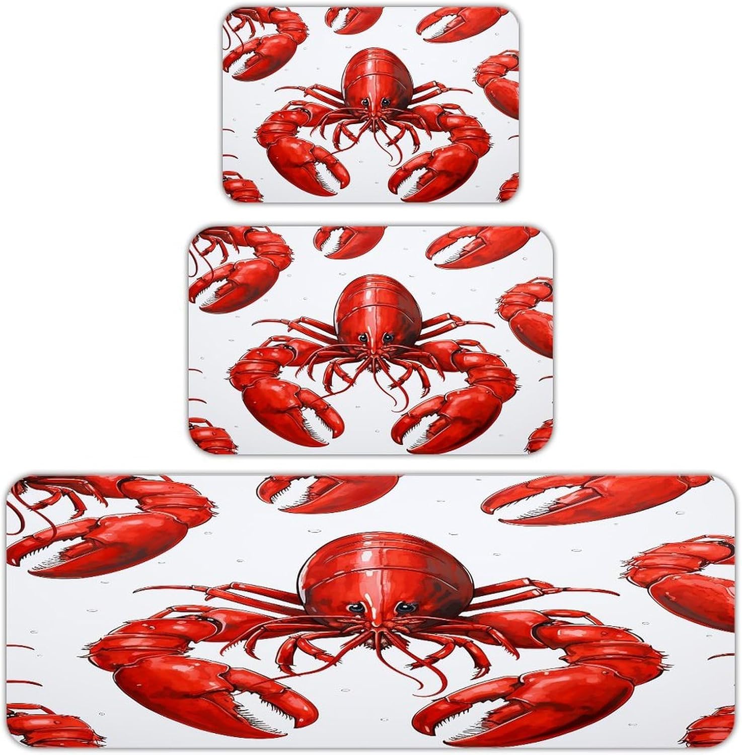 Red Lobster Print Kitchen Mat Set of 3 Waterproof Floor Mats Non-Slip Kitchen Rugs Premium Flannel Rug Heavy Duty Standing Mat for Kitchen Home Bathroom Laundry