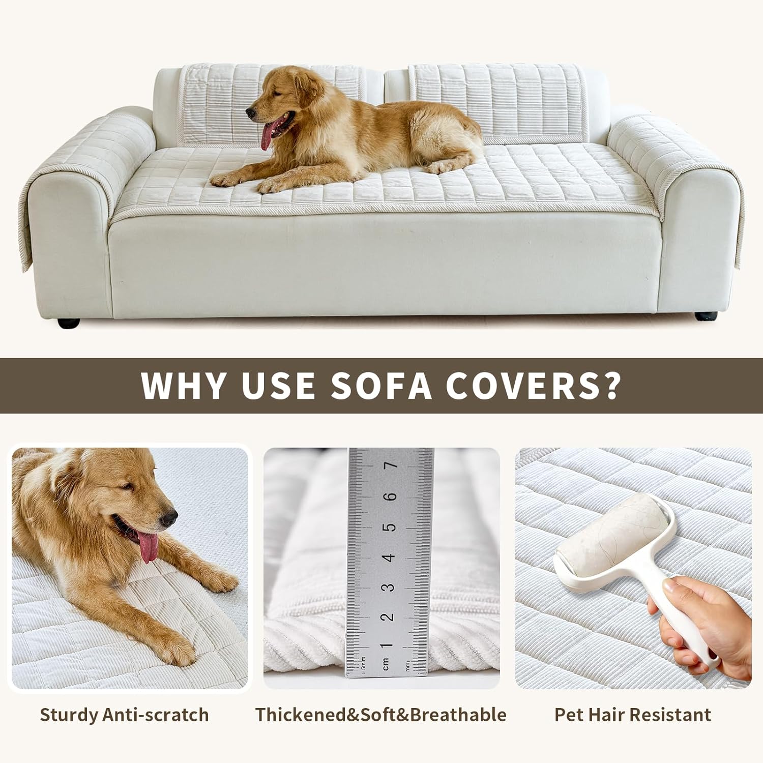 Couch Covers for Dogs Washable, Non Slip Couch Covers for Loveseat Sofa Pet Friendly, Soft Fuzzy Sofa Covers for Pet, Dog Couch Cover Furniture Protector(1PC,Beige White,27.6"x82.7")