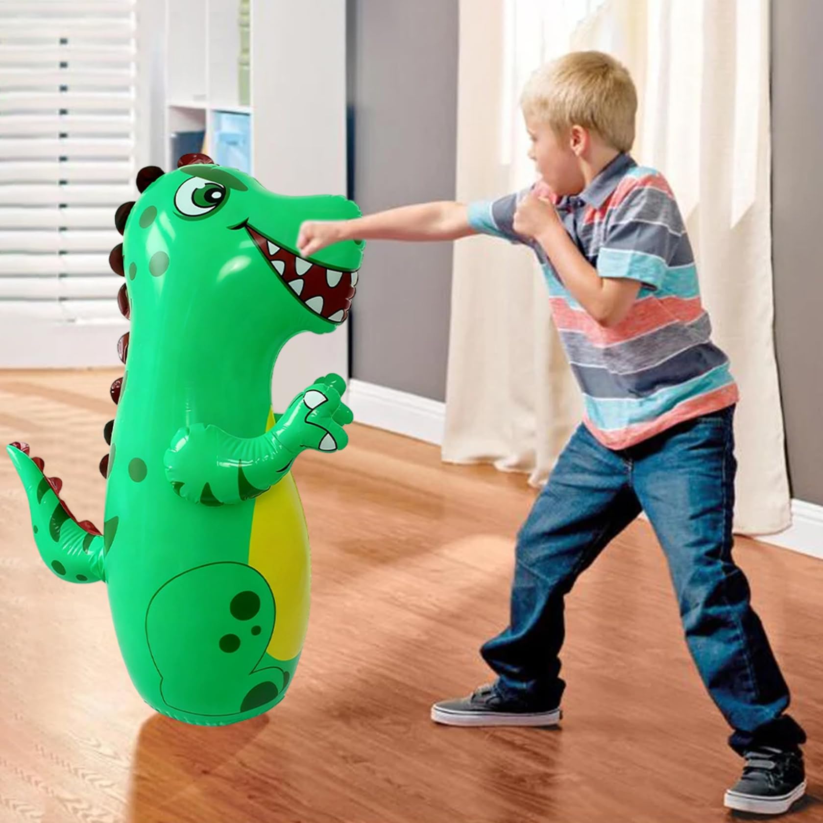 Sacco da Boxe Gonfiabile per Bambini, Sacco da Boxe Gonfiabile per Bambini Dinosauro in PVC Alto 47 Pollici con Rimbalzo Istantaneo per Ragazzi e Ragazze