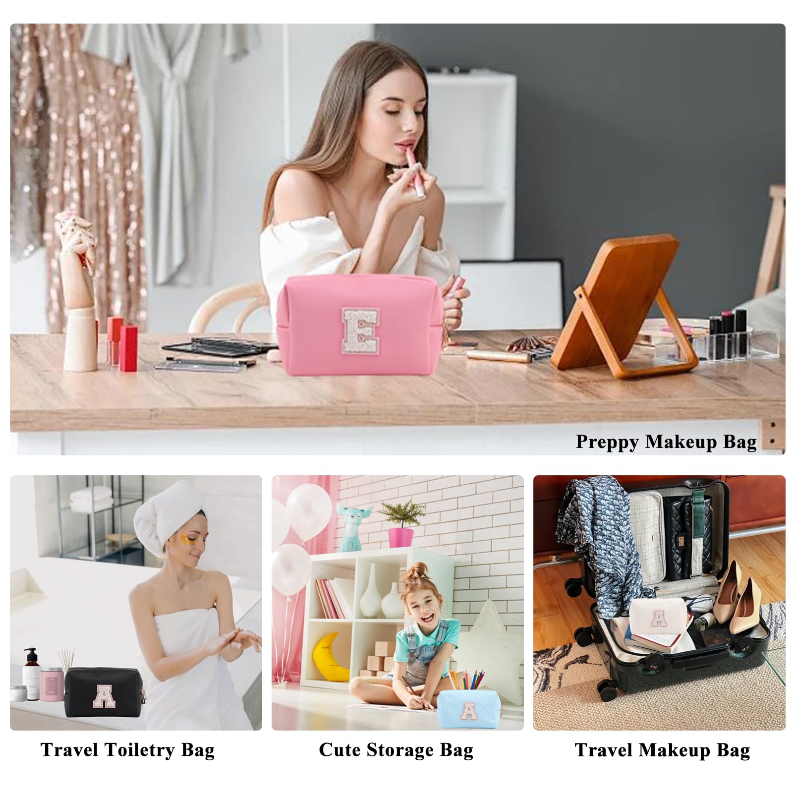Personalized Makeup Bag,Waterproof Travel Makeup Pouch Cosmetic Bag Birthday Gift for Women Mom，Bride Bridesmaid Cosmetic Bag A-Z — view 6