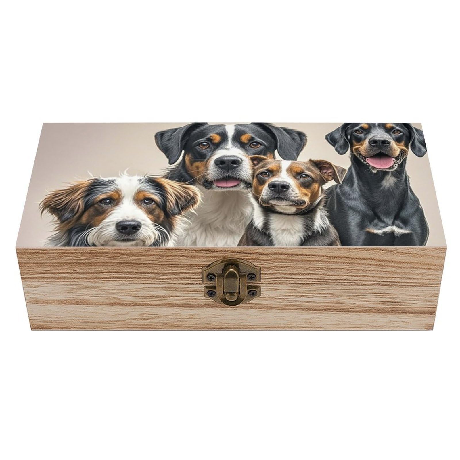 KLOPH Wooden Storage Box Dogs Wood Gift Box with Hinged Lid Vintage Decorative Jewelry Boxes Memory Box for Jewelry Art Hobbies Home Storage Treasure Keepsake Gift 7.9''x3.9''x2.3''
