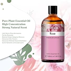 PHATOIL 3.38FL.OZ Rose Essential Oil with Glass Dropper, for Aromatherapy Diffusers, Humidifiers, Great for DIY Candle and Soap Making, Huge 100ML Bottle