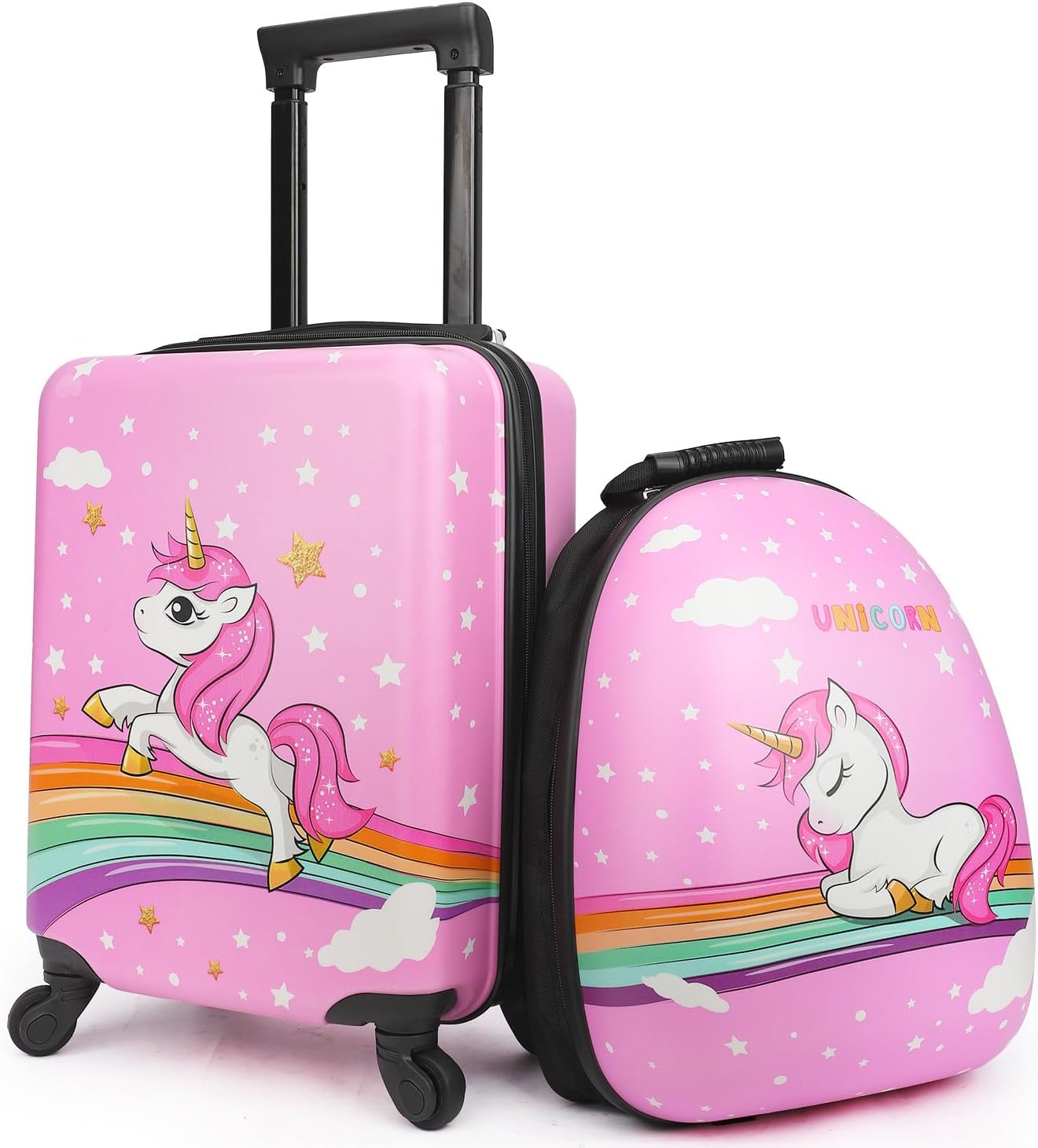 Kids Suitcase for girls, 16" Hardside Unicorn Kids Luggage Set with Spinner Wheels and Backpack, Children Carry on Girls Suitcase Toddler Travel Rolling Luggage Gifts Airline Approved