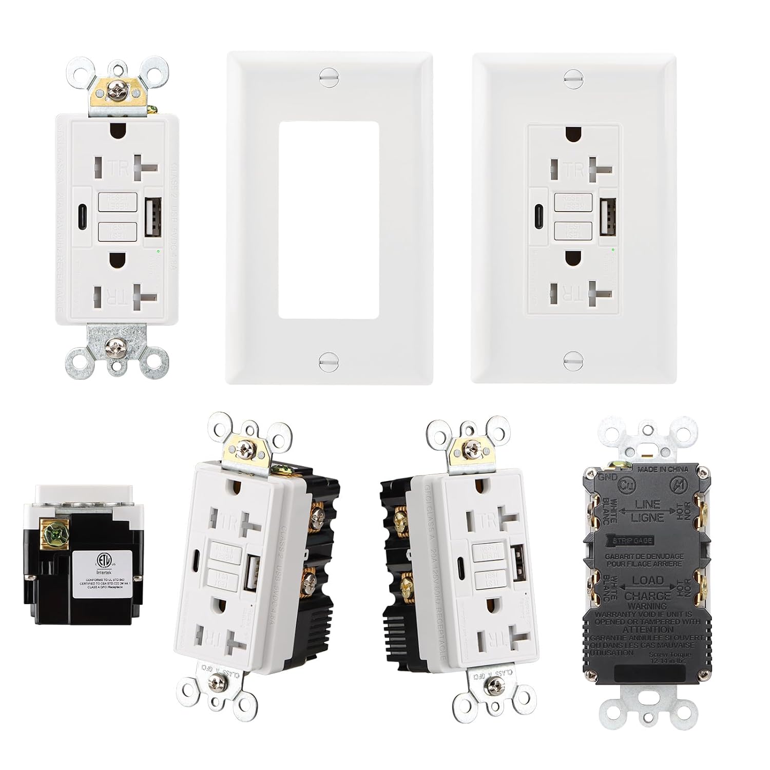 Wengart (2-Pack) 20 Amp GFCI Outlet with USB Ports, 4.8A Dual USB-A & USB-C Charger, Self-Test Ground Fault Circuit Interrupter, Tamper-Resistant Safety Receptacle, ETL Listed, White