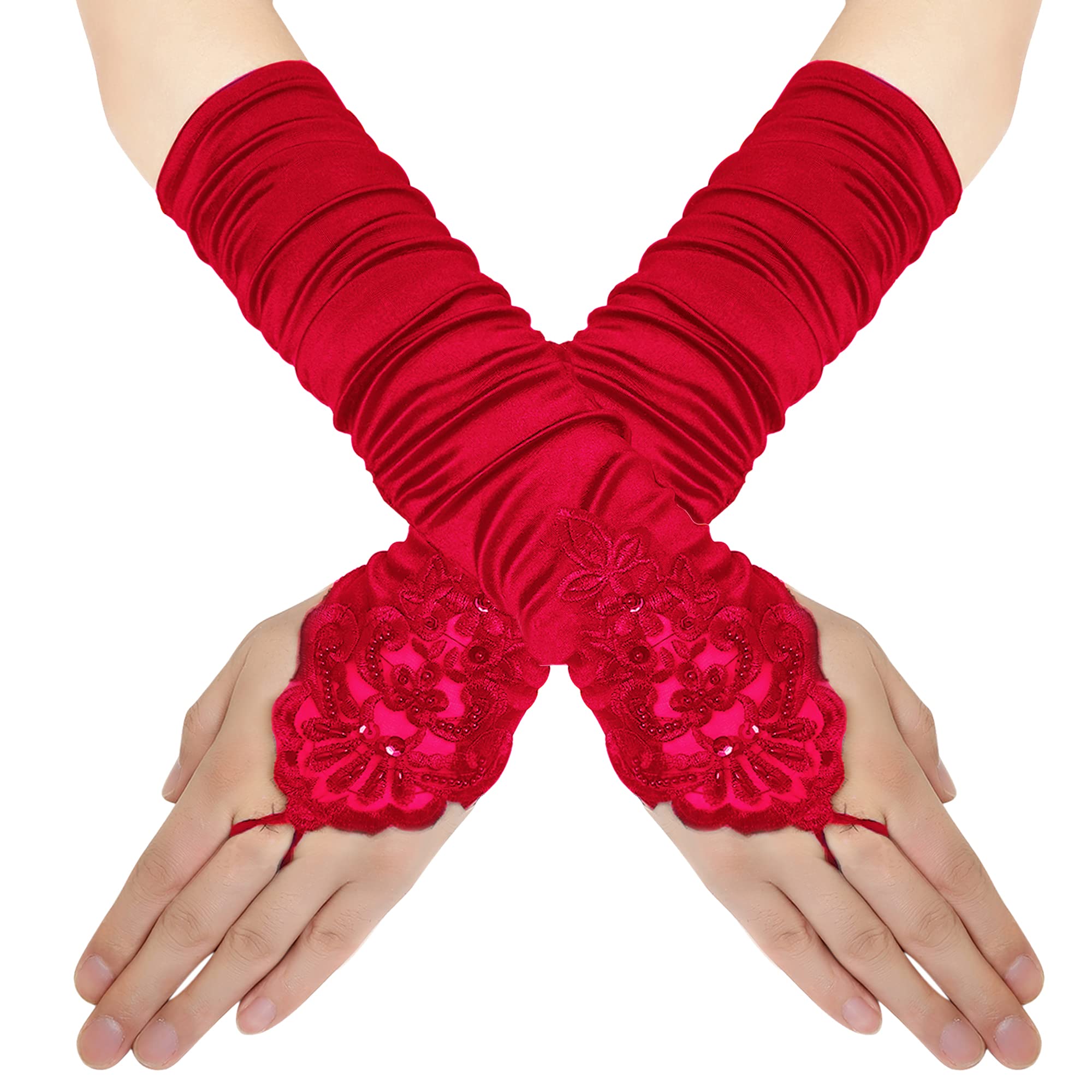 BABEYOND Long Opera Party 20s Satin Gloves Stretchy Adult Size Elbow Length - - — image 1