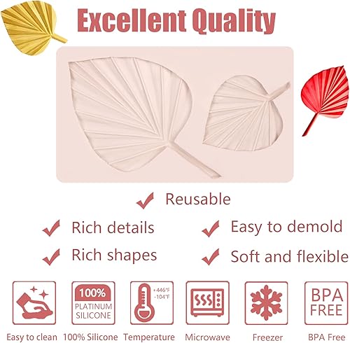 Miniatura 2 de Moldes de silicona para fondant de hojas de abanico, moldes de chocolate boho para decoración de pasteles, adornos de cupcakes, dulces, cerámica