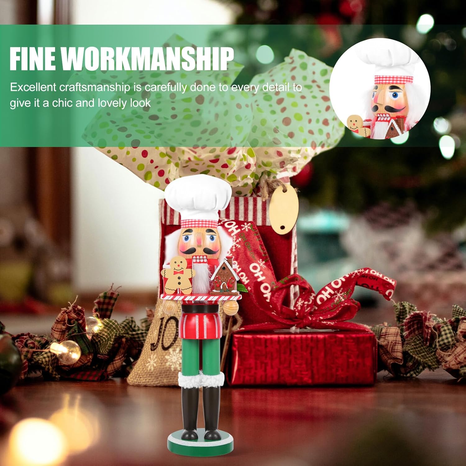 Christmas Nutcracker Figurine Wooden Desktop Decoration Traditional Xmas Nutcracker Ornament Holiday Shelf Decor