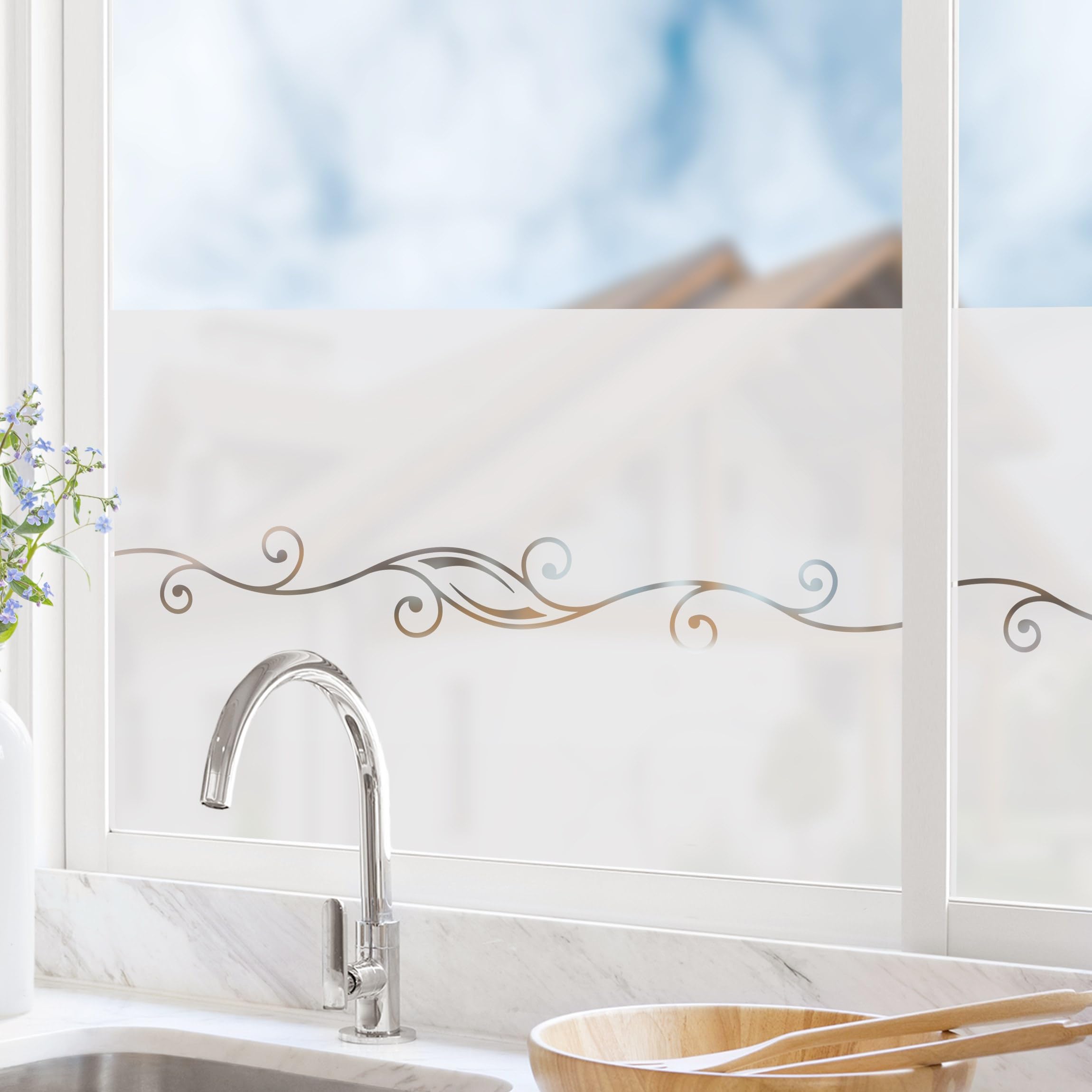 Fensterfolie statisch haftend Muster Sichtschutz Milchglas - Made in Germany - Ornamente Modern Blickdicht Scheibe Innen Schlafzimmer Wohnzimmer Küche Glas 1674 (60x30cm)