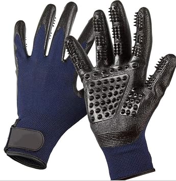 Dog Grooming Gloves - Improved Five Finger Design Rubber Dog Washing Gloves Gentle De-Shedding Brushes Mitt for Cats, Dogs & Horses Size 10 Blue