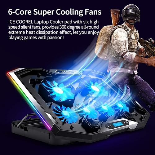 Miniatura 8 de ICE COOREL Almohadilla de refrigeración para laptop para juegos con 8 ventiladores de refrigeración, almohadilla de enfriamiento para laptop de 15 a