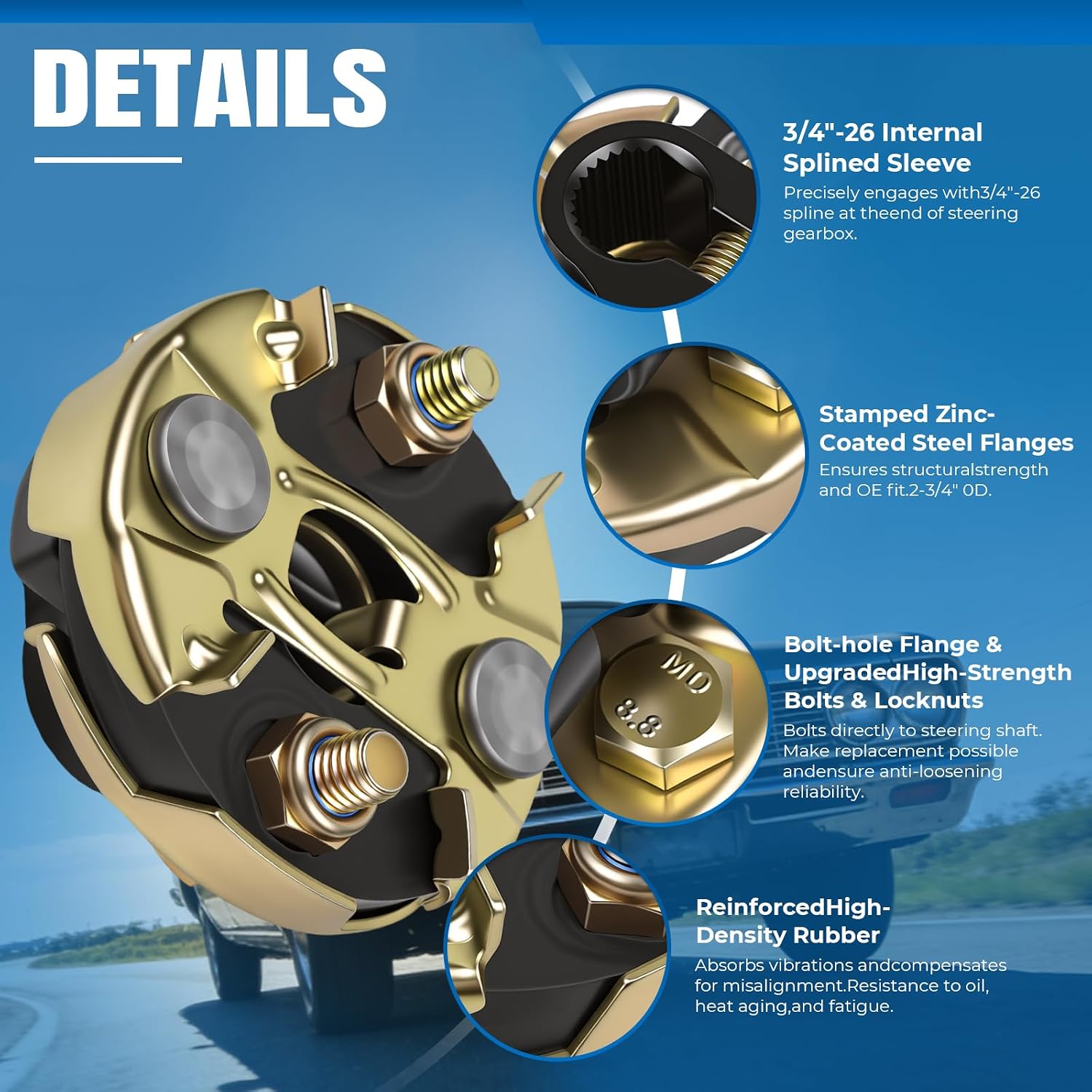 205 Steering Coupling Adaptation 3/4" 26 Spline Lnput Shaft with 2-3/4" OD. 205 Coupling Assembly Compatible with Chevy Chevrolet GMC Pontiac Buick Cadillac Dodge Isuzu Oldsmobile