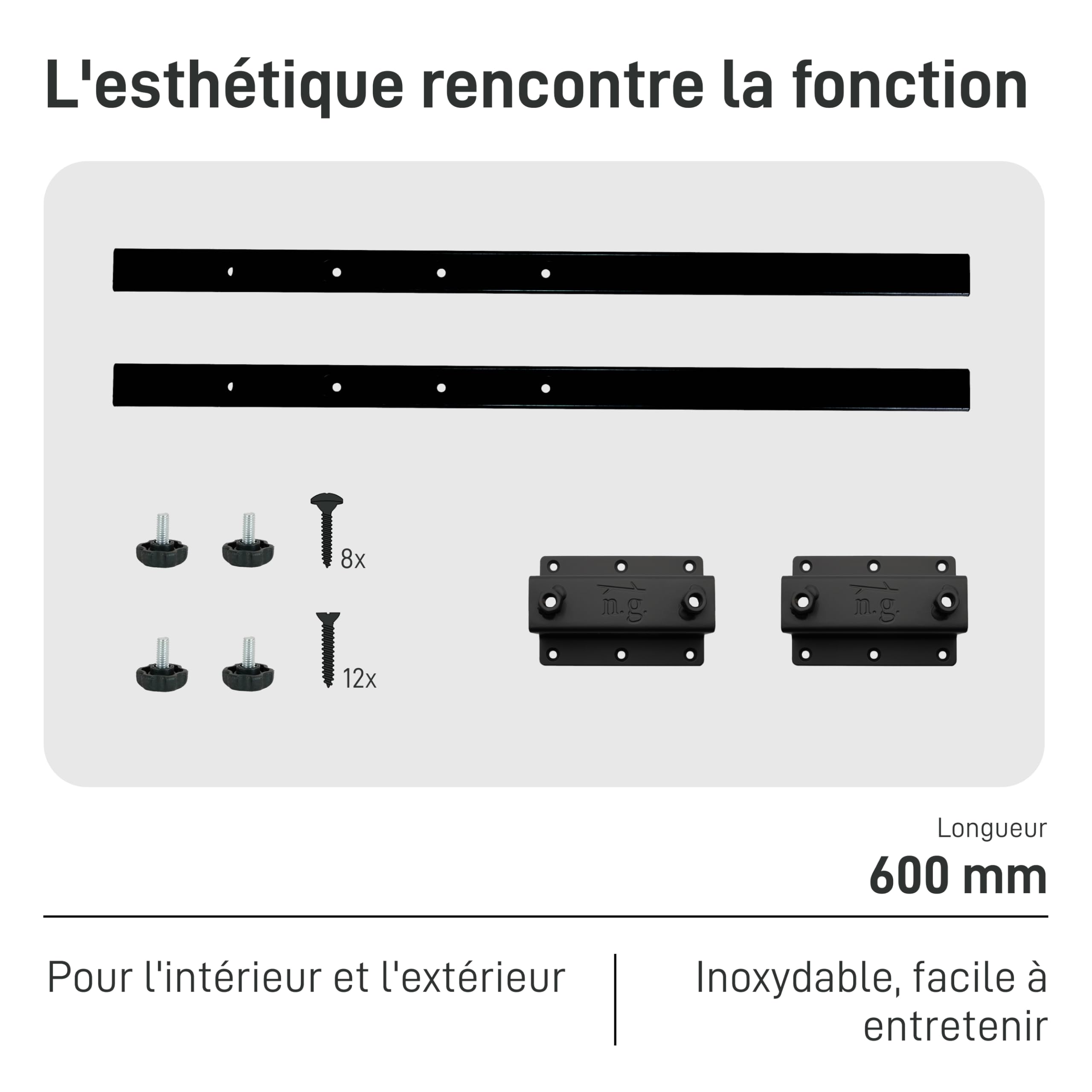 Natural Goods Berlin 2X Extension du Plateau de la Table, Support de Plaque Supplémentaire, Robuste (Noir, 60cm)