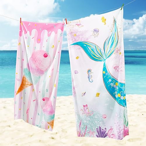 Miniatura 2 de WERNNSAI Toalla de Playa para Niñas - 30" x 60" Toallas de Natación de Helado Sin Arena para Niñas Baño Piscina Camping Viaje Toalla de Secado