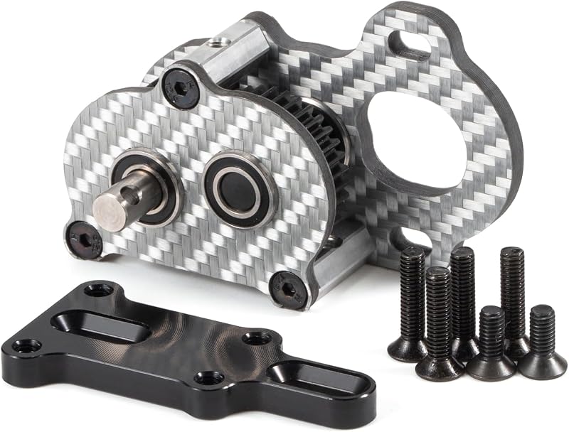 Performance Carbon Fiber Portal Transmission Gearbox for 1/10 RC Crawlers | 3:1 Gear Ratio, 36T 48P Spur Gear, White Carbon Case, Titanium Output Shafts, with Aluminum Axial 3 Gear Adapter Plate