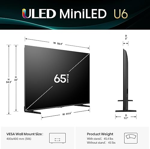 Miniatura 2 de Hisense Serie U6 de 65 pulgadas Mini-LED 4K UHD Smart Fire TV (65U65QF, modelo 2025) - QLED, Native 144Hz, HDR10+, Dolby Vision IQ, Dolby Atmos,