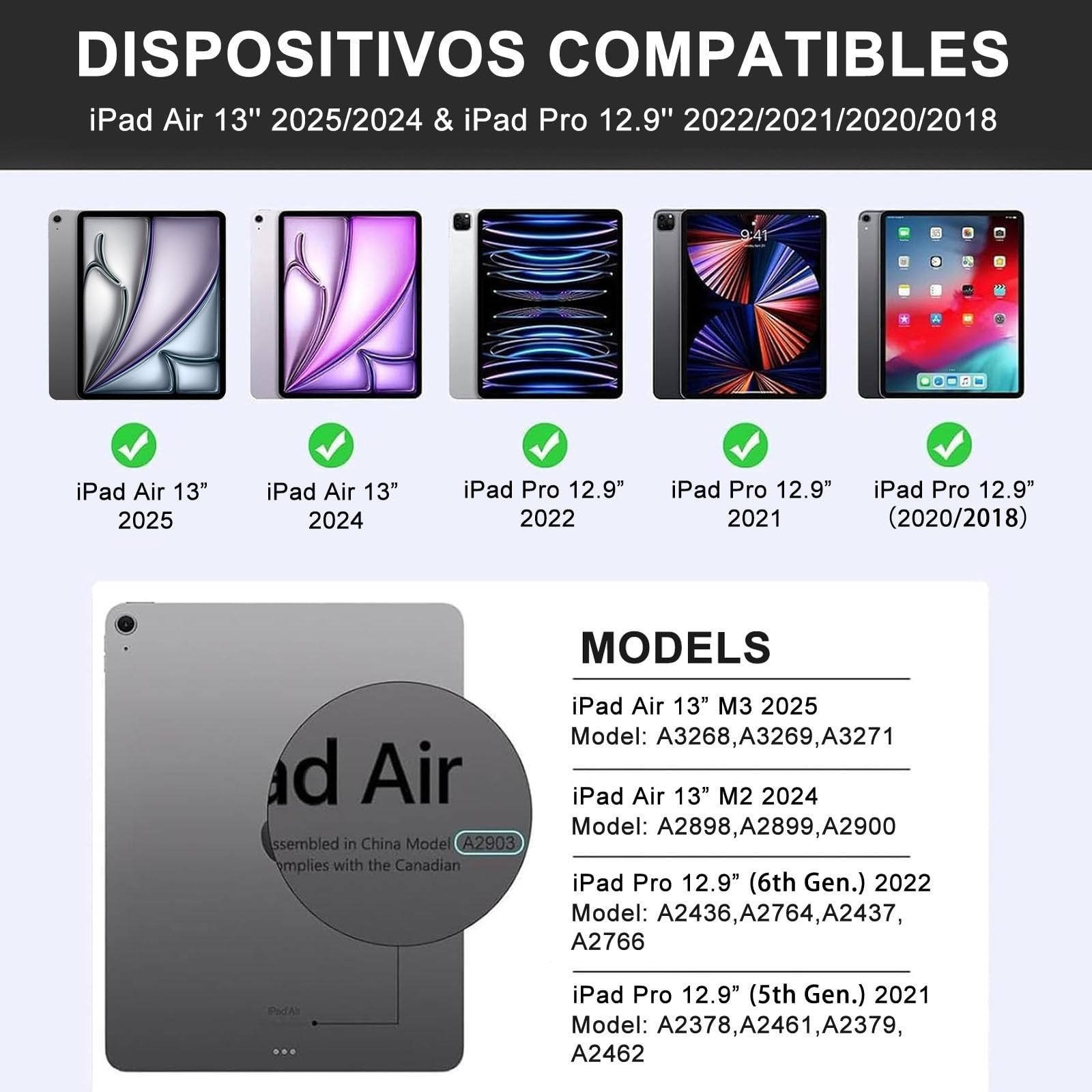 Funda Teclado para iPad Air 13'' M4 2026/M3 2025/M2 2024, Negro | Teclado Touchpad Retroiluminado para iPad Air 13 inch, Funda para iPad Pro 12.9'' 6/5/4/3 con Teclado Bluetooth Inalámbrico