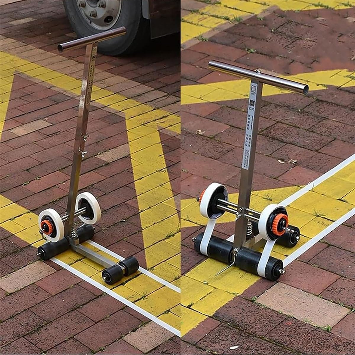 Tape Marking Machine Hand-Push,Tape Line Marking Tool, Basketball Court Marking Kit, with Marking Tape Roller,Adjustable Spacing, Can Draw Circle for Floor Marking Aisles