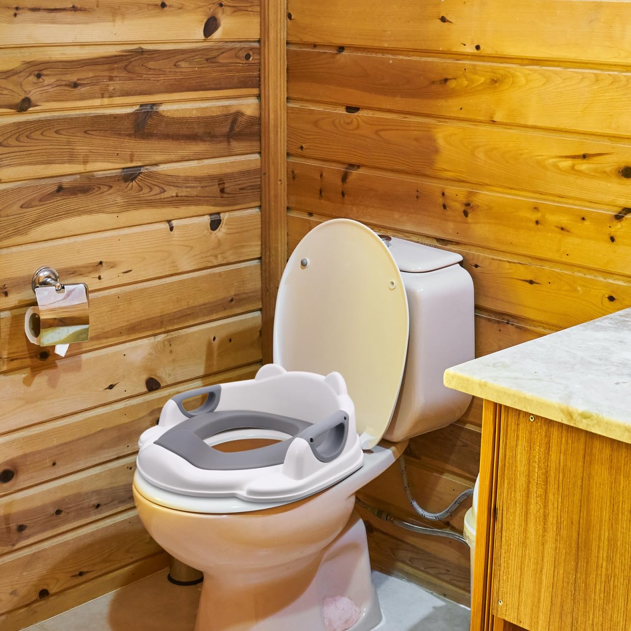 Asiento de Entrenamiento para Inodoro para Niños Cojín Pu | Antideslizante, Respaldo Estilizado, Extracción Sencilla y Limpieza Rápida, Diseño Ergonómico y Niños