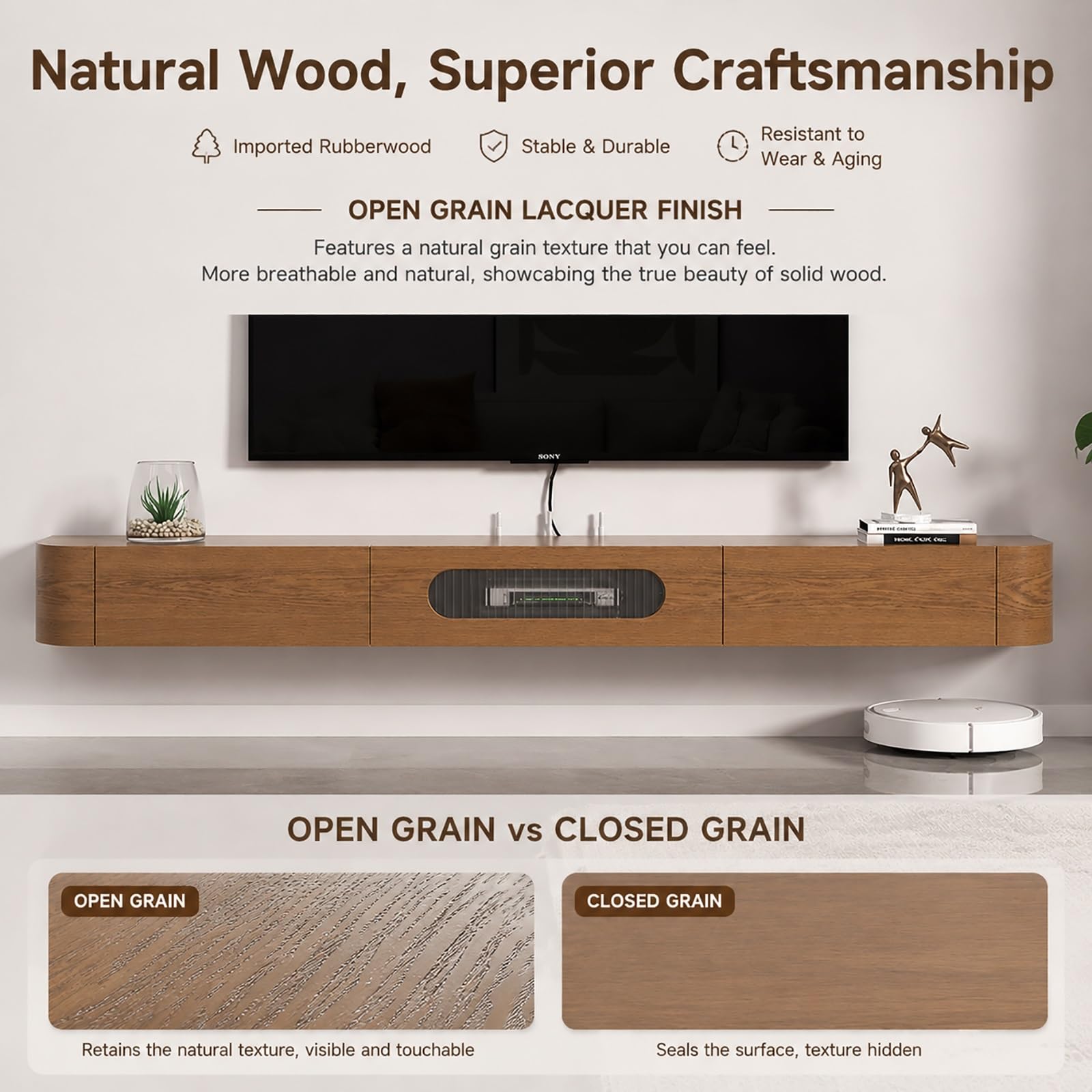 Mobile TV Sospeso in Legno, Mobile Porta TV con Cassetti | Tavolino TV Moderno per Soggiorno – Mobile Basso a Muro(Black,120cm/47in)