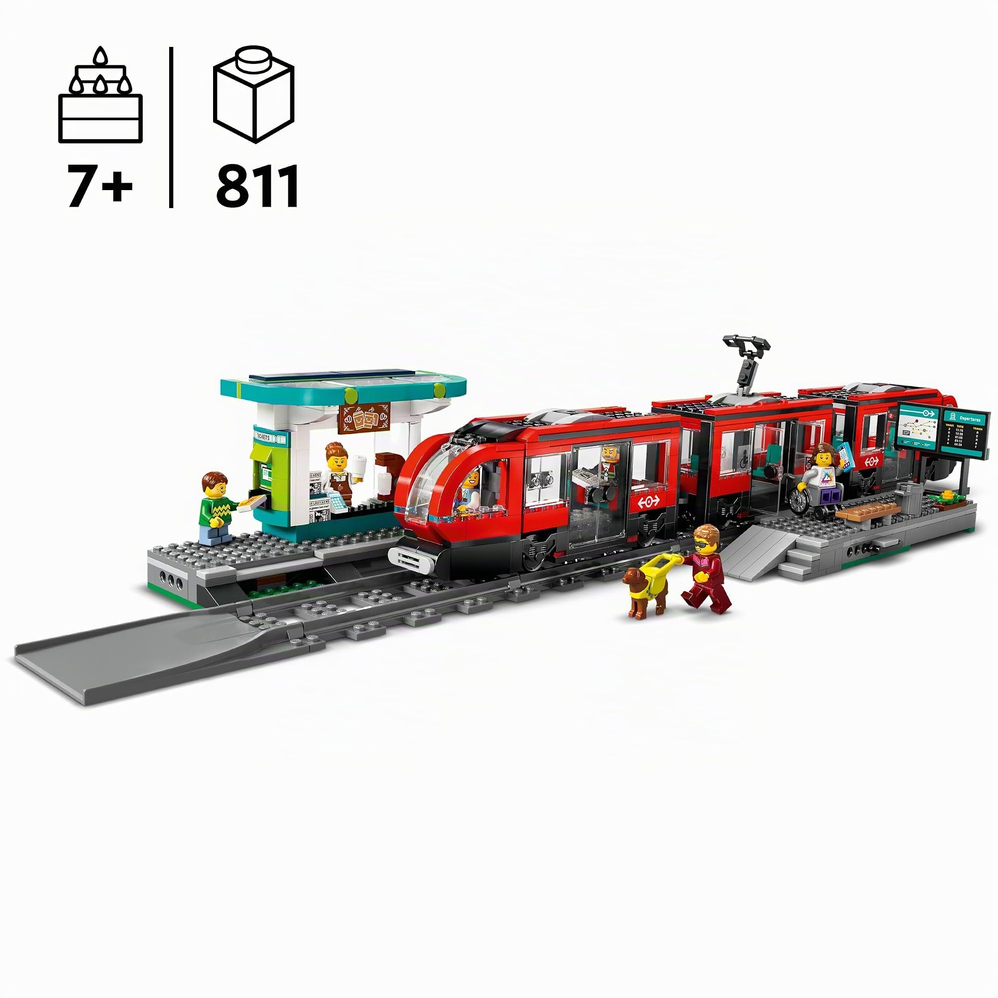 LEGO City Straßenbahn mit Haltestelle (60423): Schienen Erweiterung (60205) - Teil der Neuheiten 2024, Bahn mit Bahnhof und Schienen