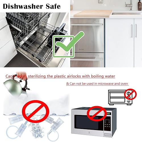 Miniatura 5 de Laffeya Tapas de fermentación, tapa de tarro Mason y cerraduras de aire para fermentación (juego de 4), tapas de fermentación de frasco de boca