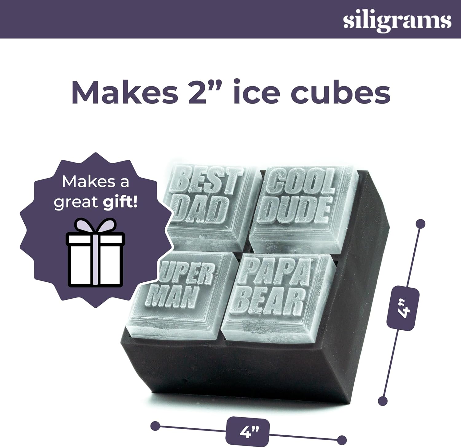 SILIGRAMS - Best Dad Ice Cube Mold Tray - Bartender 2" Cocktail Ice Tray Molds for Whiskey - Custom Personalized Ice Cube Mold - Monogram Designer Ice Tray - Reusable Silicone Ice Trays