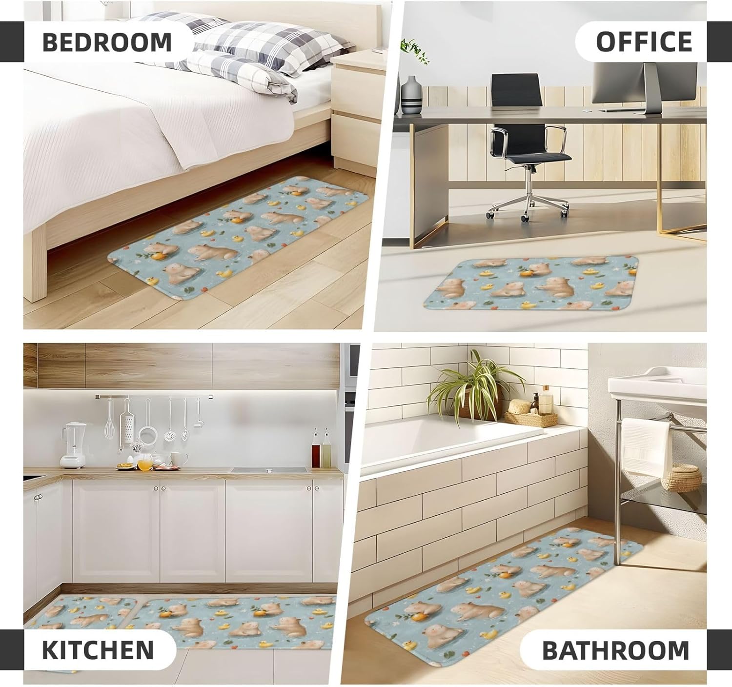 Cute Capybara Duck Print Kitchen Rugs Sets of 2 Non Slip Washable, Anti Fatigue Kitchen Mats for Floor, Home Decor