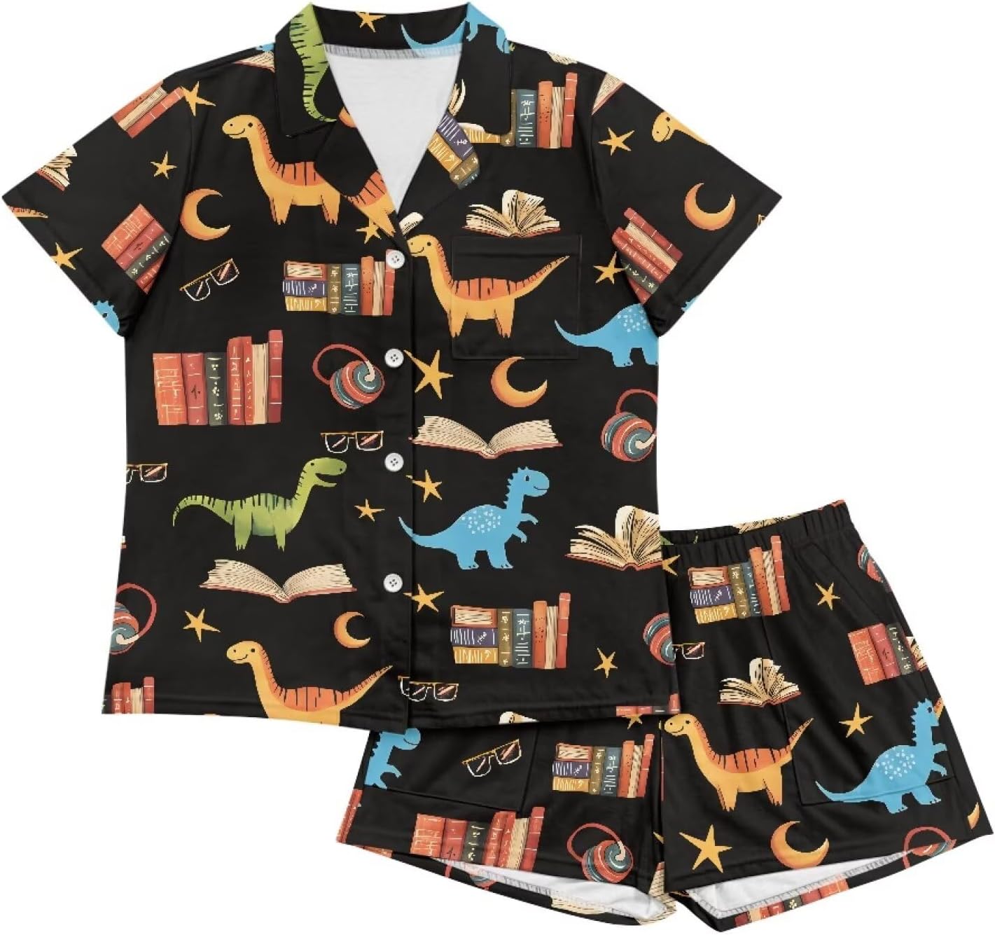 Womens Pajamas Set Button Down Short Sleeve Pajama Sleepwear Collar Nightshirt Casual Lounge Wear Top and Shorts