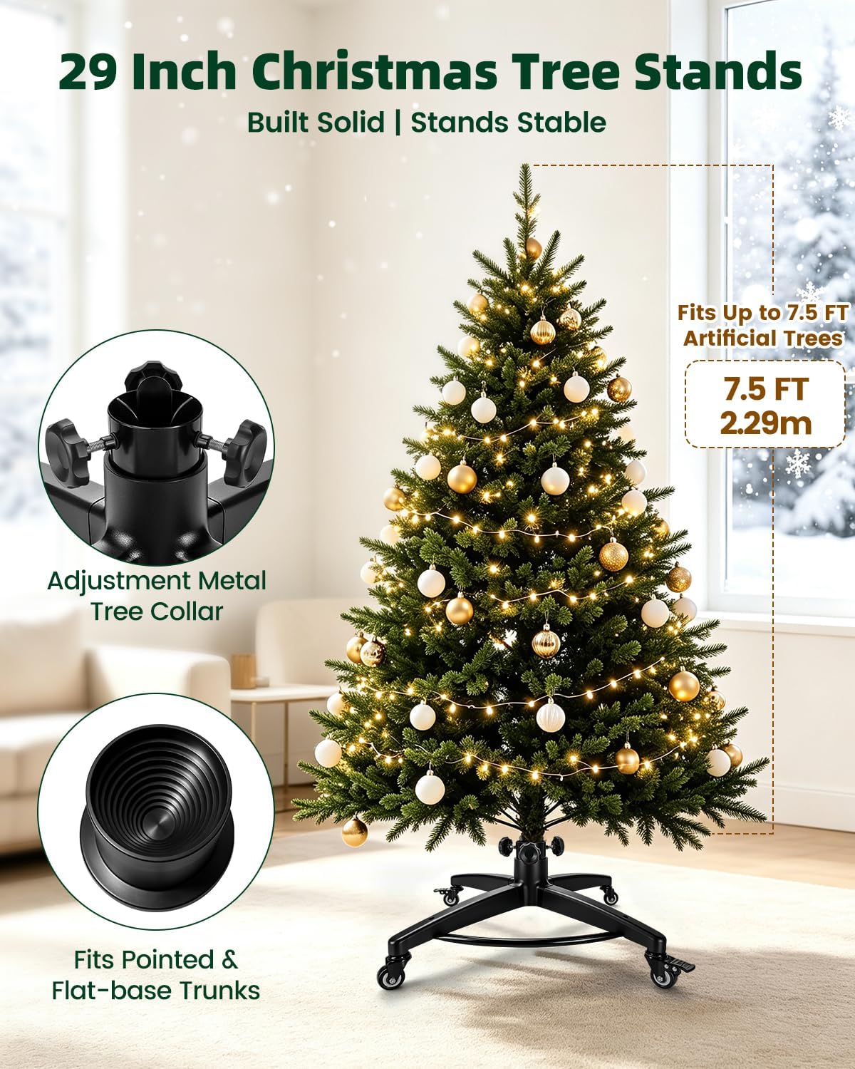 Rolling Christmas Tree Stand on Wheels for Up to 7.5 FT Artificial Trees
