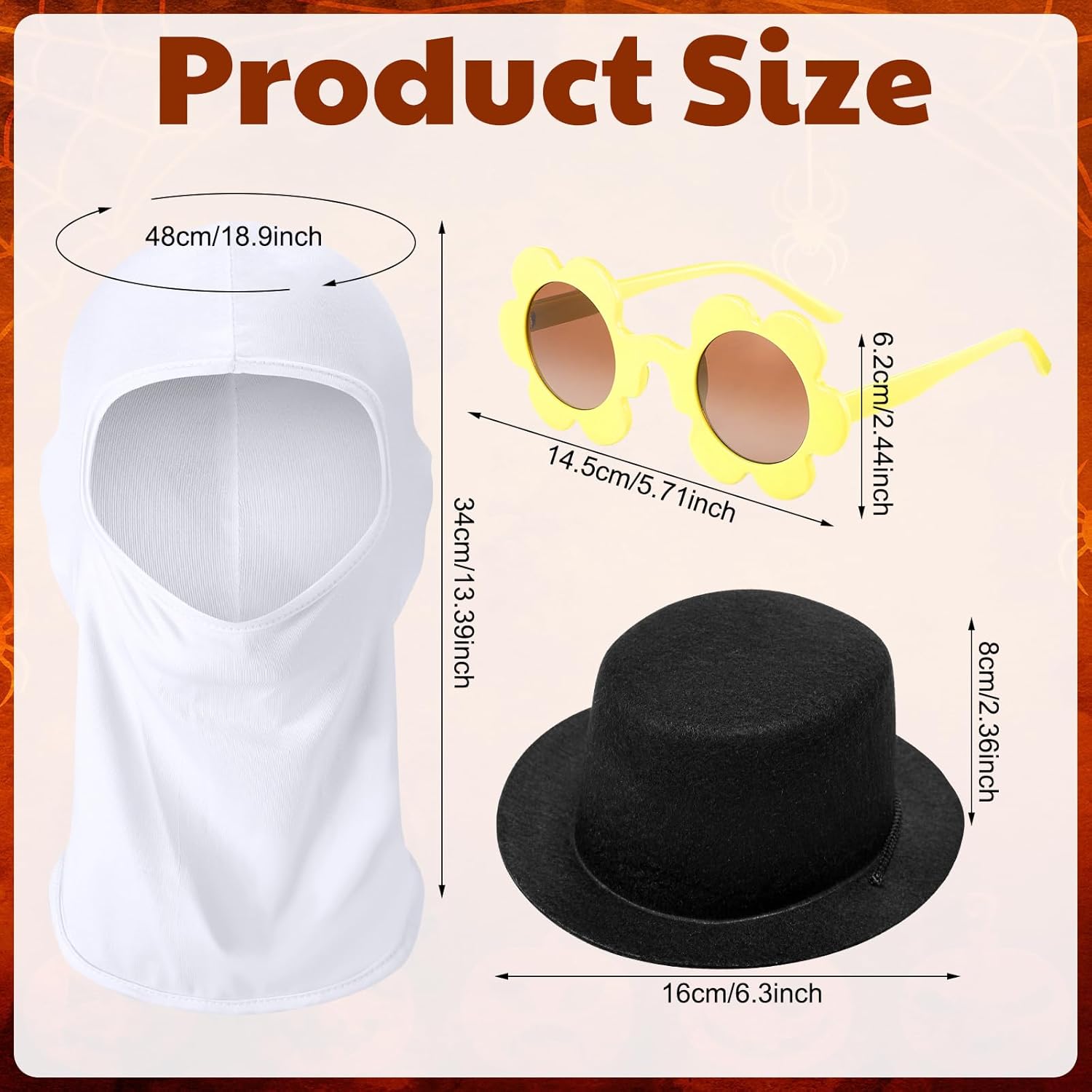 3 Pcs Living Halloween Clown Dead Joker Costume Cosplay Accessory Adult Sunflower Glasses Daisy Black Hat White Mask Scary - Image 2
