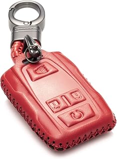 Vitodeco Genuine Leather Key Fob Case Cover Compatible for GMC Sierra, Canyon, Chevy Silverado 1500, Tahoe, Colorado, Suburban (2014 - 2022 Models) - 4-Button, Red