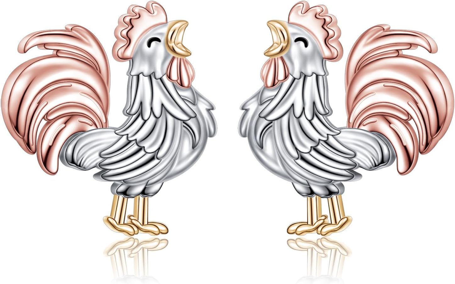 Alphm Chicken Earrings for Women 925 Sterling Silver Silkie Chicken/Rooster Stud Earrings Cute Farm Jewelry Chicken Lovers Gift for Mom Daughter Girlfriend