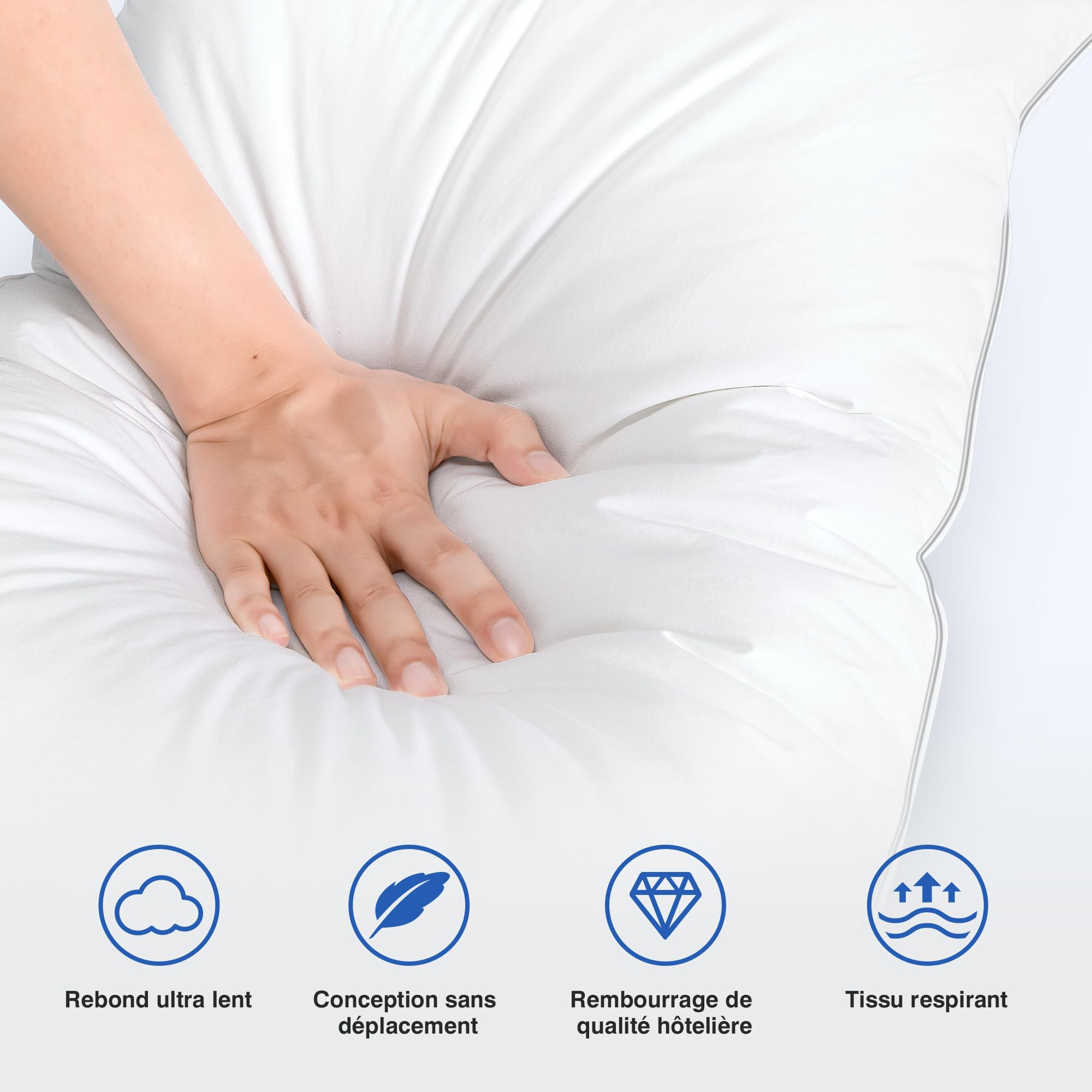 TESQ Oreiller en Plumes de Luxe 60x60 cm avec Triple Couche de Confort, Premium d'oreiller Confort Coussin en Duvet Hygiénique, Remplissage Doux 100% Moelleux Oreiller, Lavable et Respectueux