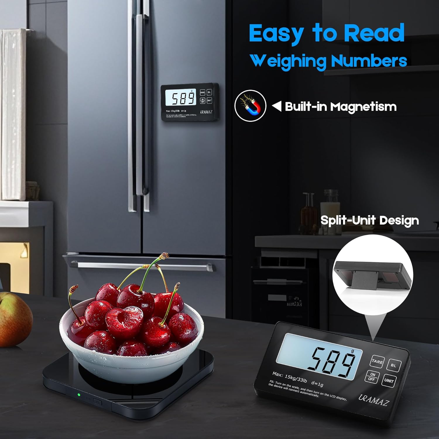 Balance De Cuisine Numérique Avec écran LCD Détachable – Capacité 15 Kg / Précision 1 G, 7 Unités, Plateau Inox, Fonction Tare