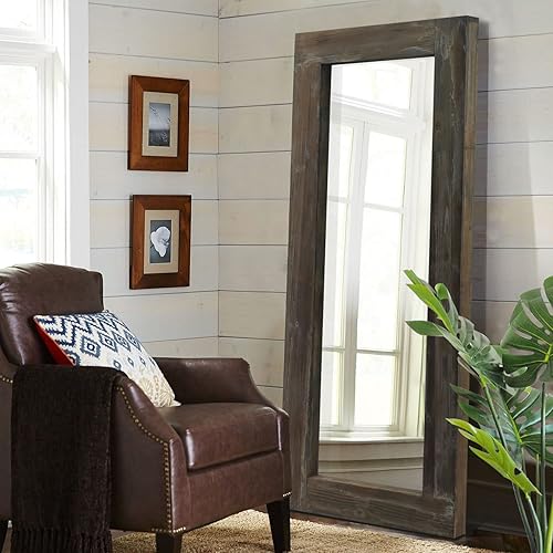Natsukage - Espejo de pie de gran tamaño de 58 x 24 pulgadas espejo de cuerpo completo espejo de madera rústica para montar en la pared decoración