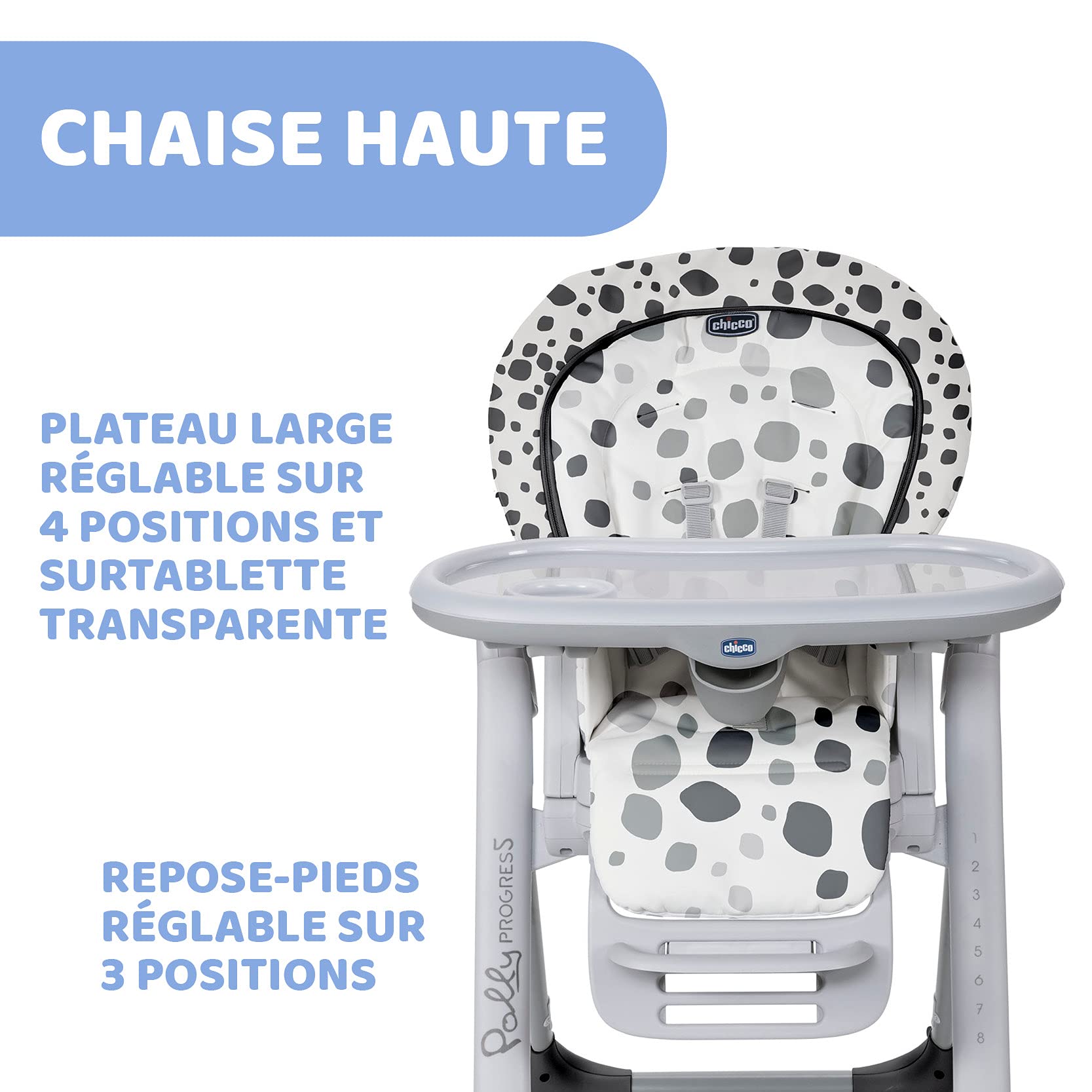 Chicco Polly Progres5 Chaise Haute Évolutive, Convertible en Transat et Rehausseur pour Bébé, Réglable de la Naissance à 3 ans (15 kg), avec 4 Roues, Fermeture Compacte - anthracite
