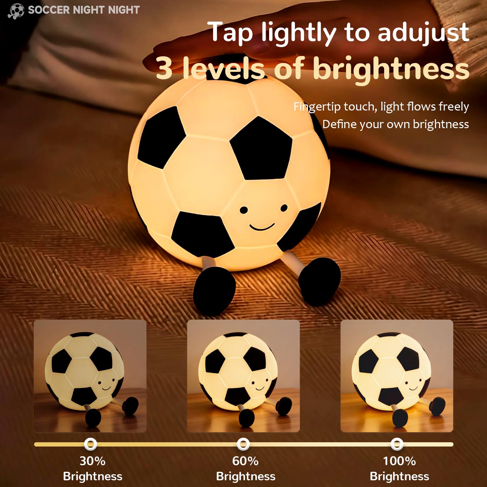 Luz nocturna de fútbol para niños, lámpara de noche de silicona ajustable y temporizada, lámpara de noche de guardería, dormitorio, decoración de fiesta, adecuada para niños y niñas