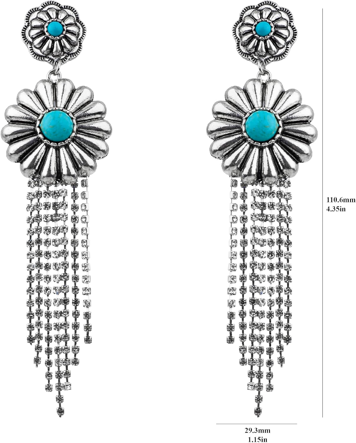 Nicole Miller New York Silver Daisy Rhinestone Drop Earrings, Turquoise Colored Stone Accent, 4.35 inches