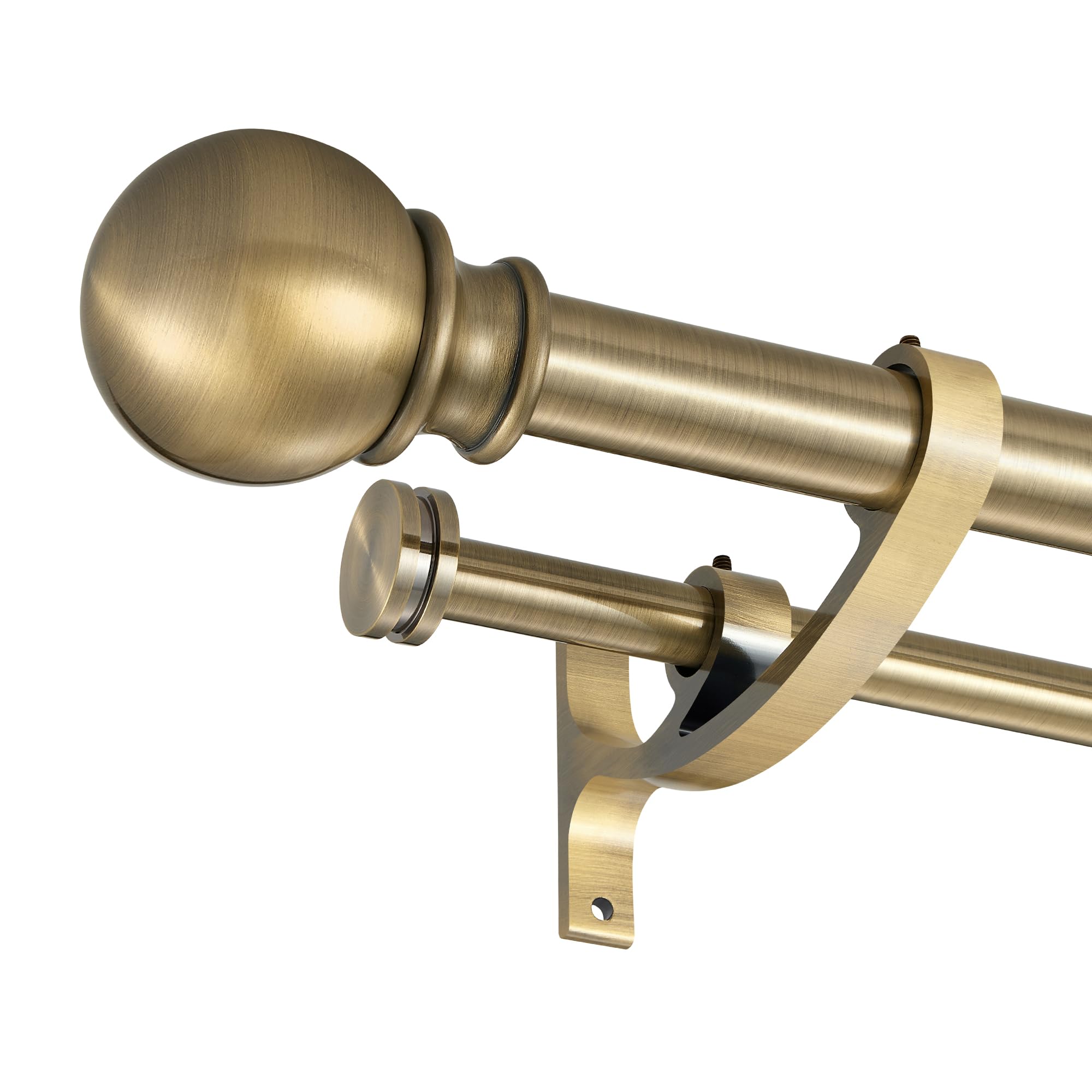 Double Curtain Rods with Aluminum Bouquet Brackets and Round Finials,Antique Bronze Curtain Rods for Windows 72 to 144 inch,1-inches Front and 5/8 Inches Back Double Window Drapery Rod