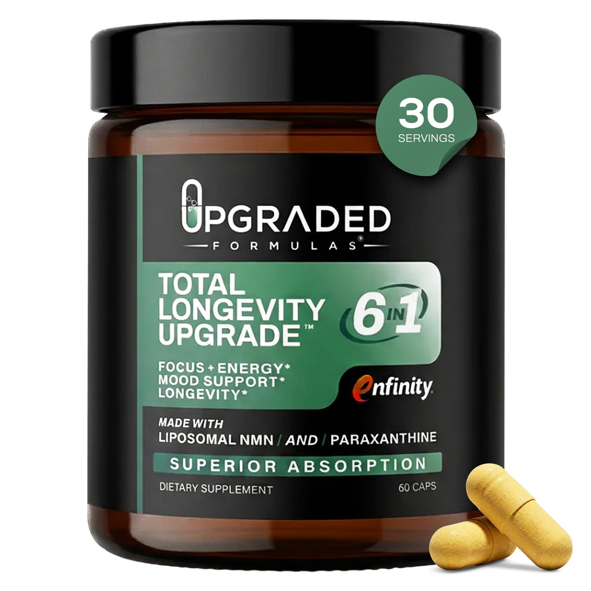 Upgraded Formulas Total Longevity Upgrade 6-in-1 NMN Supplement, 60 Caps