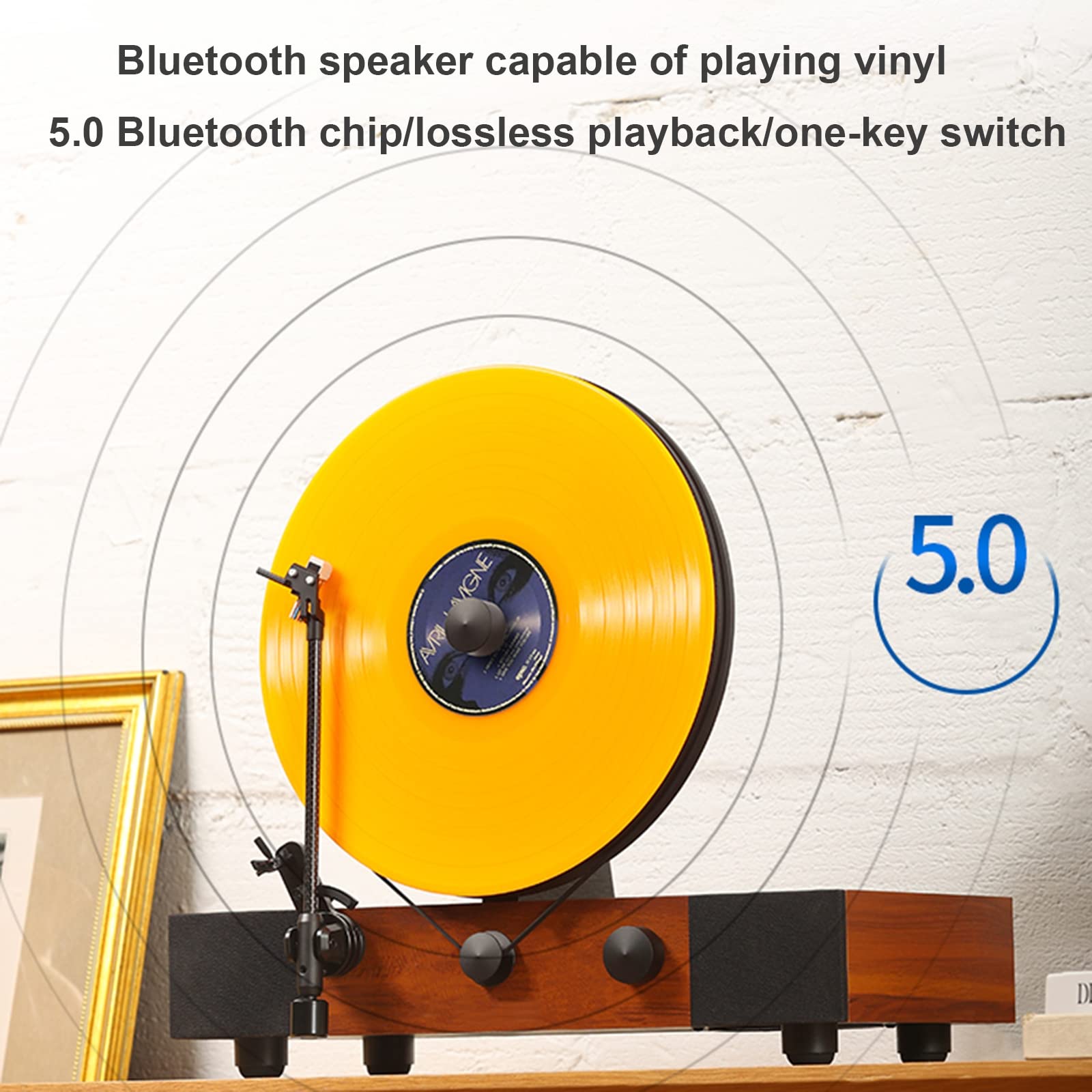 Pionowy zintegrowany odtwarzacz płyt winylowych, odtwarzacz audio 33/45 Bluetooth z podwójną prędkością, obsługa płyt 10" i 12", kolor brązowego drewna