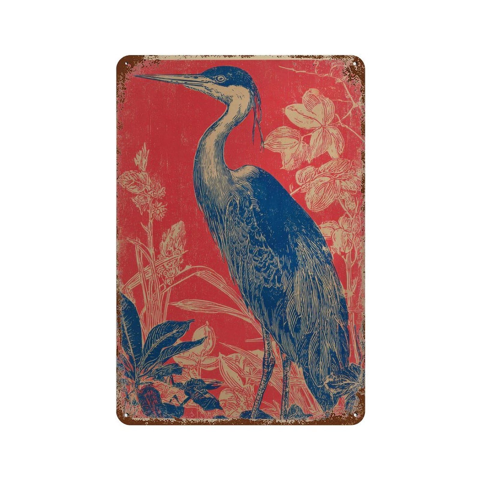 xiaoxiaoshen Heron. Botanical Retro Nature Wall Decor Art Metal Tin Poster Modern Home Decor Art Home Bar Shop Decorations Vintage Sign 30x20cm