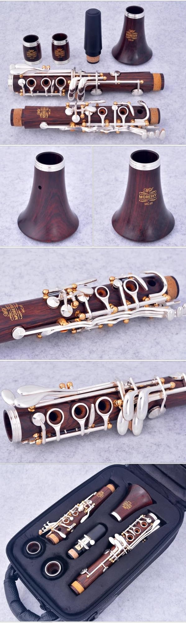 Clarinete Principiantes Clarinete De Madera Cocobolo | profesional, clave de C, 17 teclas plateadas
