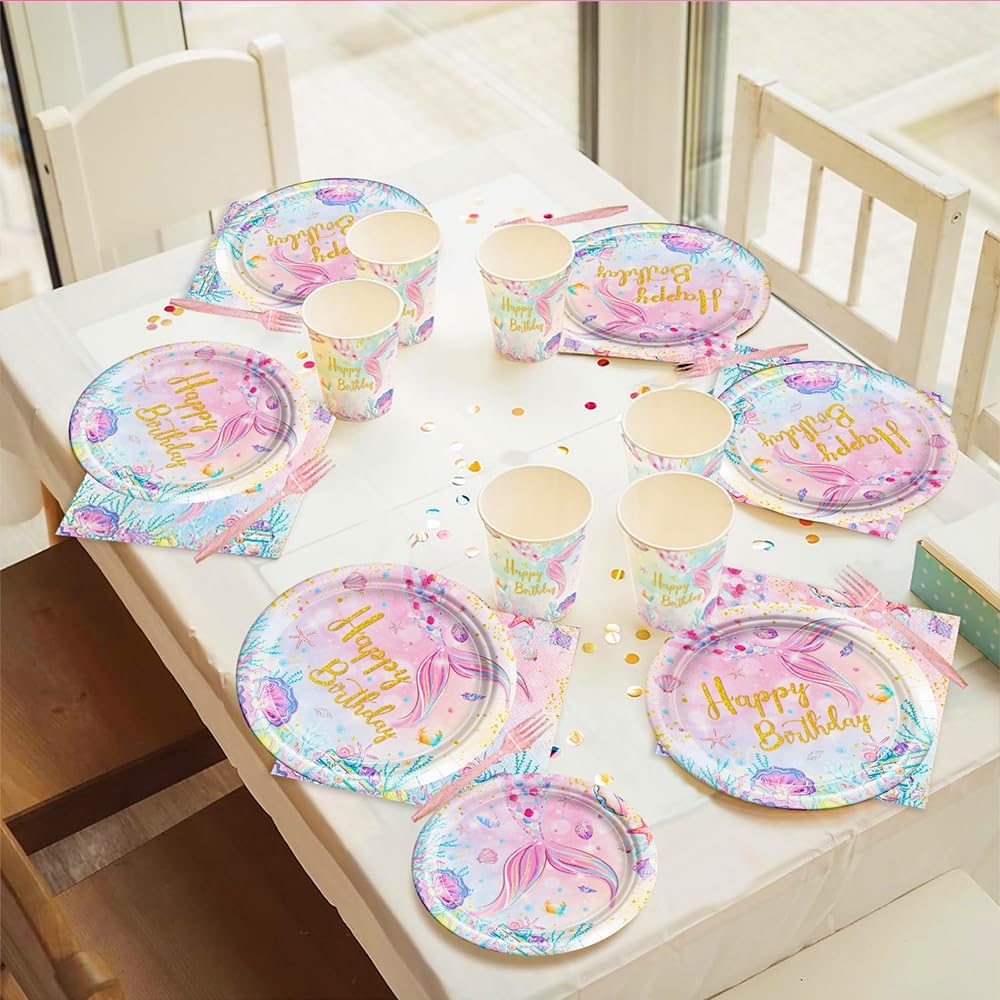 120Pcs Mermaid Birthday Party Plates Under the Sea Ocean Paper Disposable Tableware Set for Girls Kids Birthday Party Decorations Serve 24 - Image 6