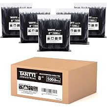 Zip Ties 8 inch Black Zip Ties 5000 Pack51000, Wire ties with 50lb Tensile Strength, UV Resistant Cable Ties, Self-locking Plastic Ties for Indoor and Outdoor Use, by Tantti.